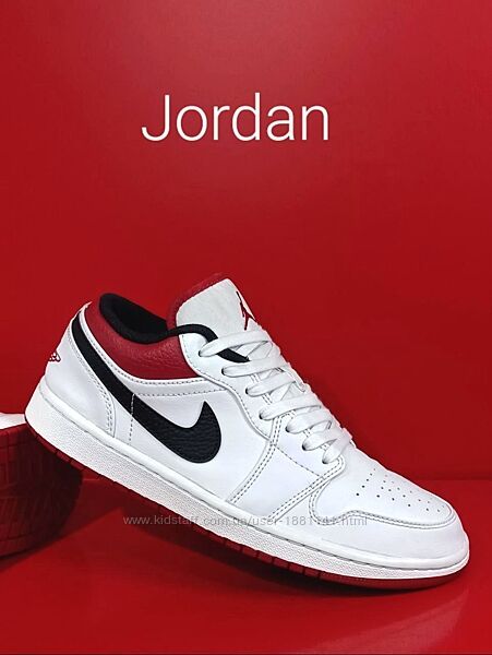 Кожаные кроссовки Air Jordan 1 Low White University Red Оригинал