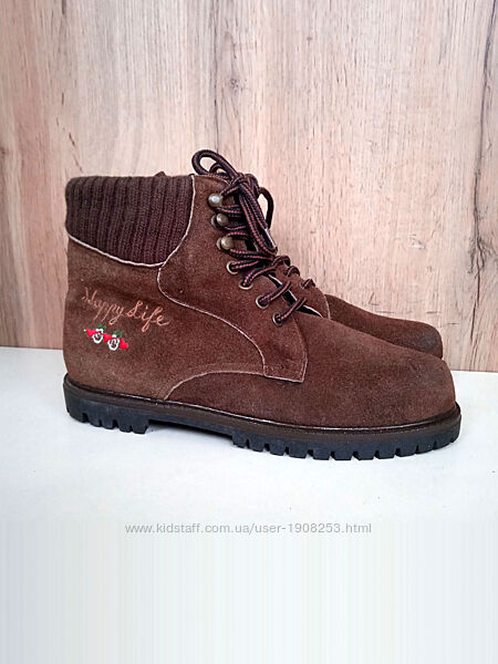 Натуральні замшеві черевики, жіночі ботинки коричневі з вишивкою, демі/зима
