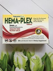 Hema-Plex , железо, для гемоглобина и ферритина,30 шт , Natures Plus