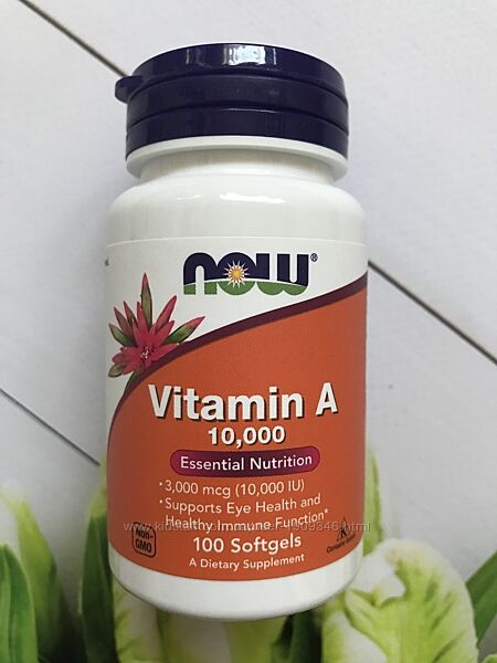 Now Foods, Витамин А ,10 000 me, 100 капсул