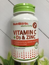NutriBiotic, Immunity, витамин C  D3 и цинк, 100 капсул
