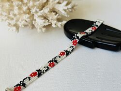 Белый бисерный браслет с цветочным орнаментом, браслет из бисера