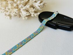 Бирюзовый бисерный браслет с цветочным узором, браслет из бисера