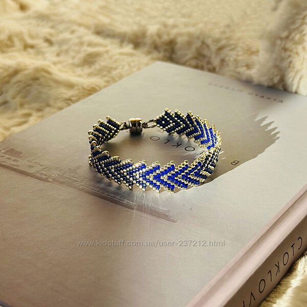 Серебристо-синий браслет из бисера, бисерный браслет