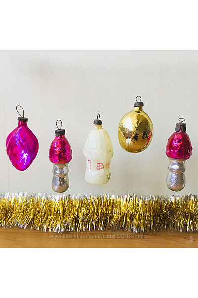 Вінтажні новорічні іграшки, 5 шт, набір радянських ялинкових прикрас