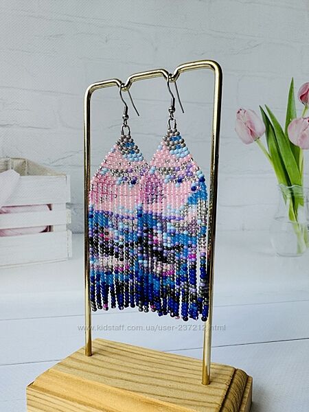 Сережки з бісеру з візерунком за мотивами картини Клода Моне