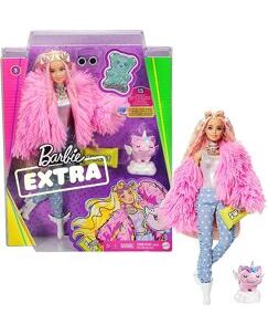 Кукла Барби Экстра блондинка шарнирная в розовой шубе Barbie Extra Pink Flu