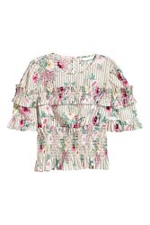 Бавовняна блузка жіноча з воланами Світло-бежевий, квітковий 36/6 H&M 05902