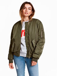 Бомбер, куртка жіночий оверсайз H&M хакі, зелений 0427951005