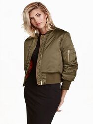 Бомбер, куртка утеплений жіночий оверсайз H&M хакі, зелений 42/12 042795100
