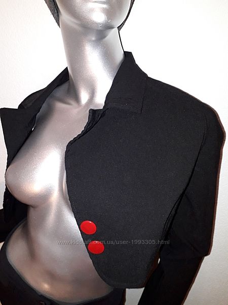 Укороченный пиджак жакет болеро накидка разм 38, черный с длинными рукавами
