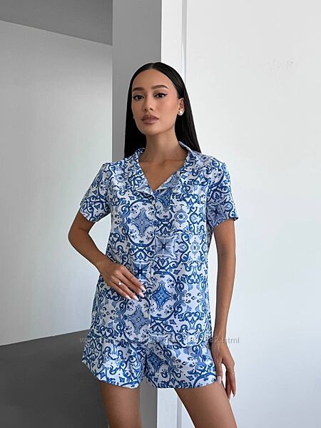 181/24 Софтова піжамка в стильному принті. Ідеальна літня піжама у стильний