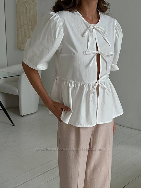 Жіноча блуза з бавовни з коротким рукавом літня класична біла рожева