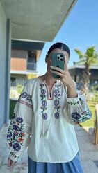 Жіноча вишиванка літня сучасна мережка блуза вишита сорочка біла 