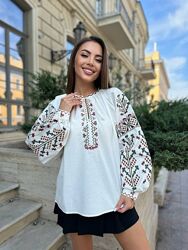 Жіноча вишиванка літня сучасна мережка блуза вишита сорочка біла
