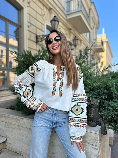Жіноча вишиванка літня сучасна мережка блуза вишита сорочка біла