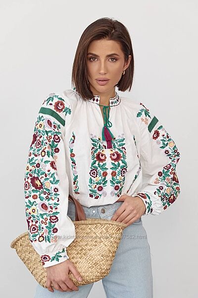 Жіноча вишиванка літня сучасна мережка блуза вишита сорочка біла