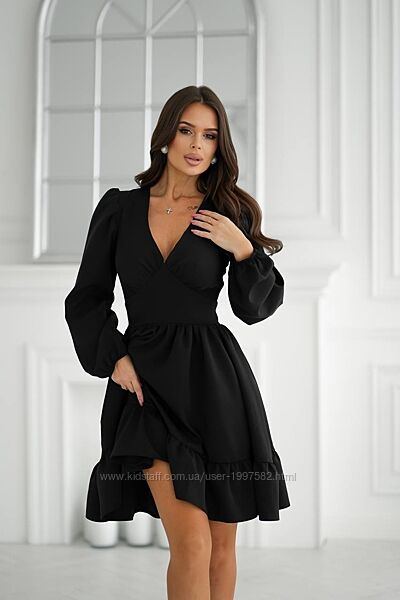 Вечірня сукня міні з довгим рукавом та пишною спідницею чорна біла рожева