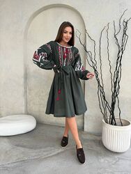 Жіноча вишита сукня довга плаття з вишивкою вишиванка з поясом