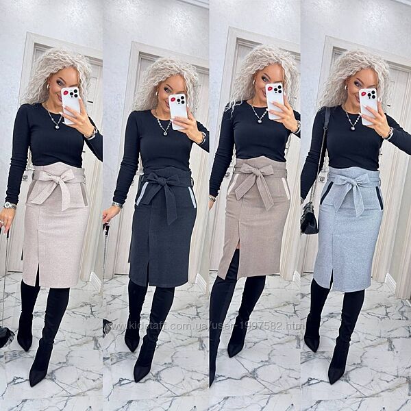 Спідниця олівець міді кашемірова класична з розрізом з високою талією