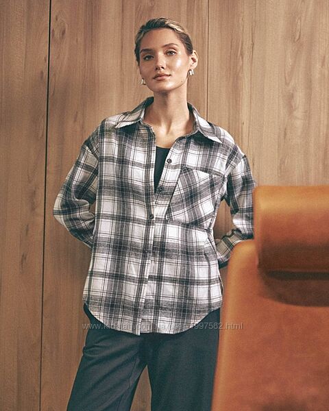 Жіноча кашемірова сорочка в клітинку картата з довгим рукавом 