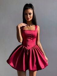 Вечірня сукня атласна міні пишна з корсетом