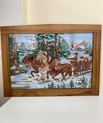 Вышитая картина Масленица. Тройка лошадей