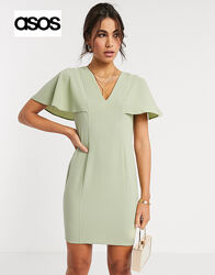 Зеленое мини платье футляр с v-образным вырезом asos