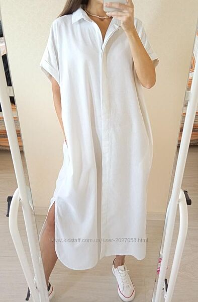 Біла лляна сукня-сорочка