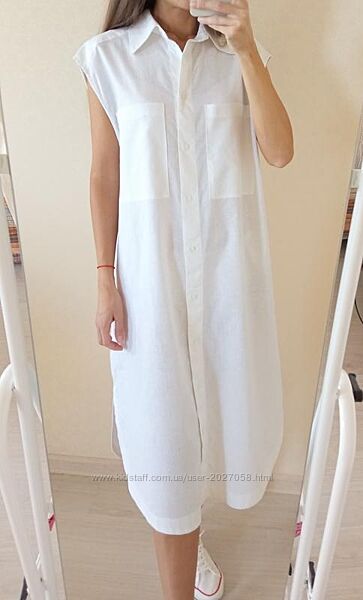 Вільна лляна білосніжна сукня-сорочка від h&m