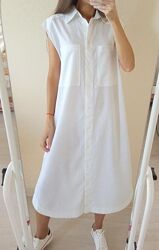 Вільна лляна білосніжна сукня-сорочка від h&m
