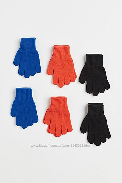 Набір рукавичок H&M р. 4-8 років, вартість за 3 пари.