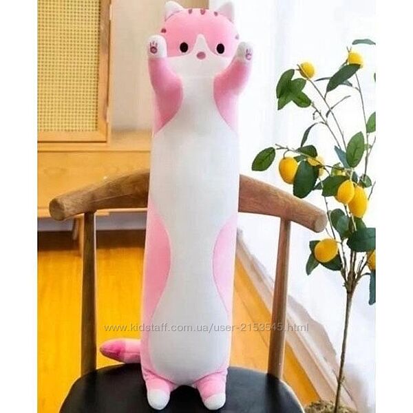 М&acuteяка плюшева іграшка Довгий Кіт Батон котейка-подушка 50 см. Колір рожеви