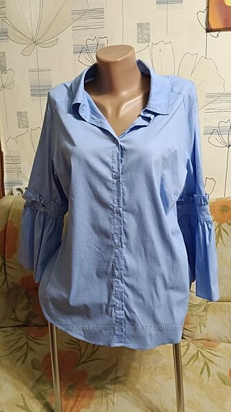 Шикарная голубая рубашка с воланами, размер XL - 18 - 52