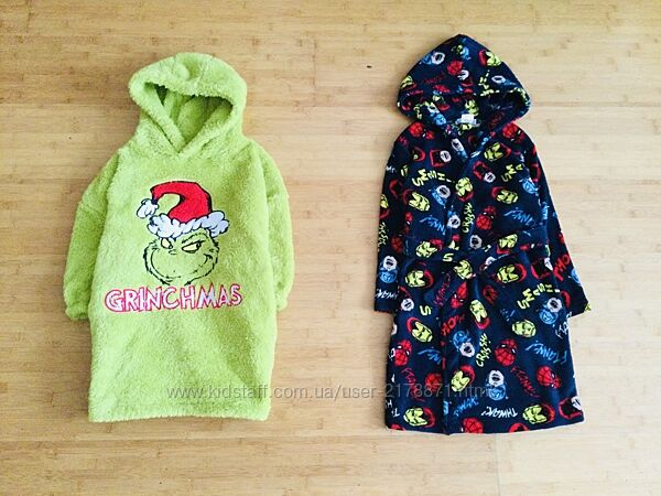 5-6 р. , Marvel пухнастий халат з Героями коміксів та Новорічний Грінч, фліс