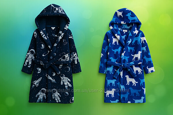 4-5 рок. Hartley. Bluezoo флісовий, махровий, пухнастий халат Космонавти і 