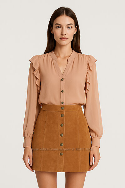 Спідниця з натуральної шкіри, шкіряна юбка трапеція на кнопках, M/L