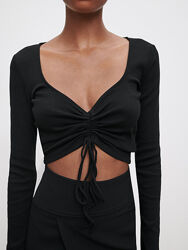 Zara новий топ з довгим рукавом у рубчик, кроптоп/лонгслів на завязках, М/L