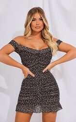 PrettyLittleThing трендова сукня в горох, вечірнє плаття сітка з рюшами, XS/S