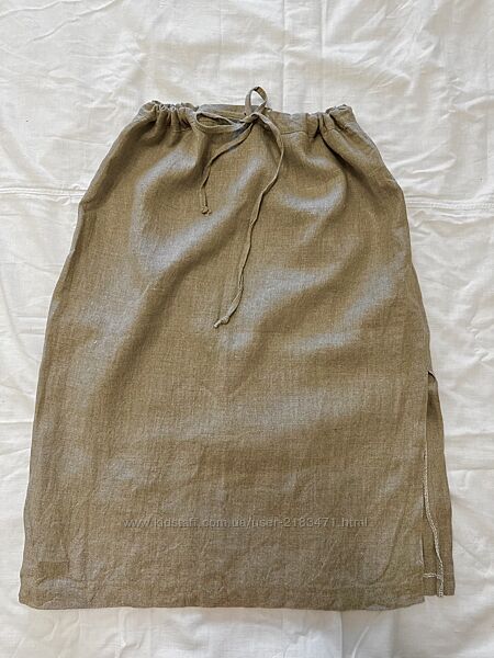 Жіноча льняна спідниця з розрізом, юбка міді з завязками, M/L