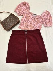 New Look вельветова бордова спідниця, модна трендова юбка на блискавці, М/L