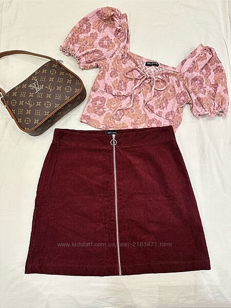 New Look вельветова бордова спідниця, модна трендова юбка на блискавці, М/L