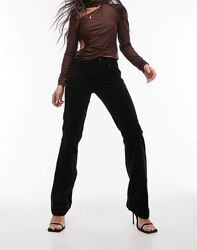 Topshop чорні вельветові брюки кльош, зимові теплі оксамитові штани, S