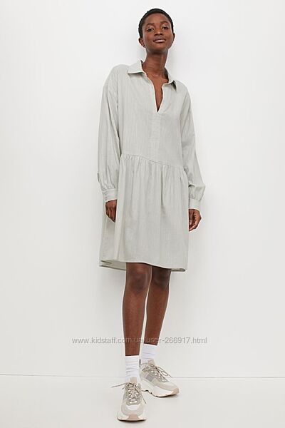 Воздушное широкое платье из натуральной ткани с обьемными рукавами H&M